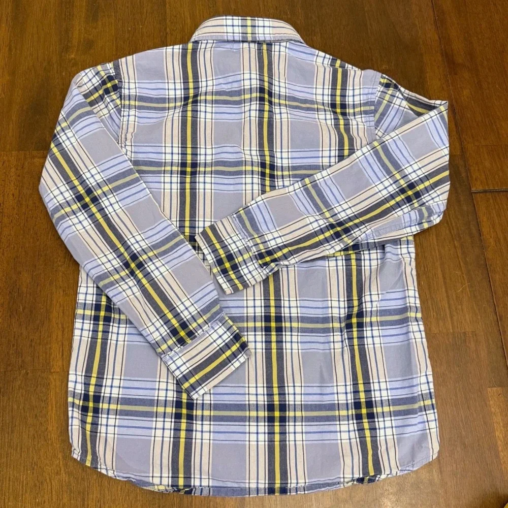 Old Navy Plaid Long Sleeve Button Up‎ Shirt Kids Size L G 10/12 Blue Yellow